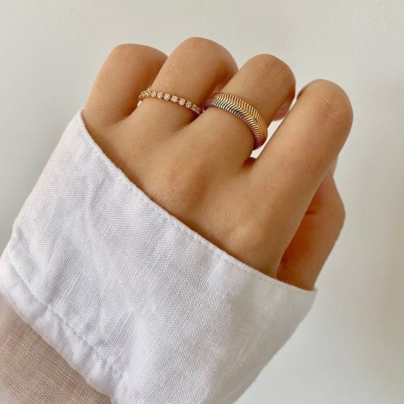 18K Gold Plated Soft Herringbone Snake Chain Wrap Ring - Picture 2 of 7